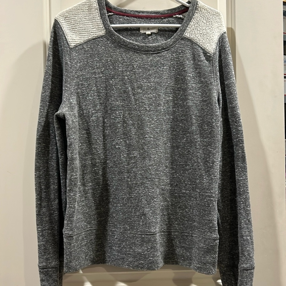 Lou & Grey womens Pullover Crewneck Sweatshirt woven shoulder detail wide hem XL